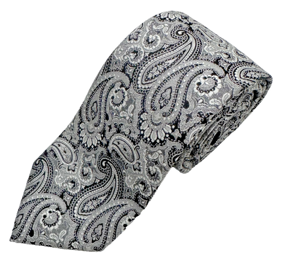 Tino Cosma Mens Tie Black 100% Silk Paisley Pattern Necktie Made in Italy Long